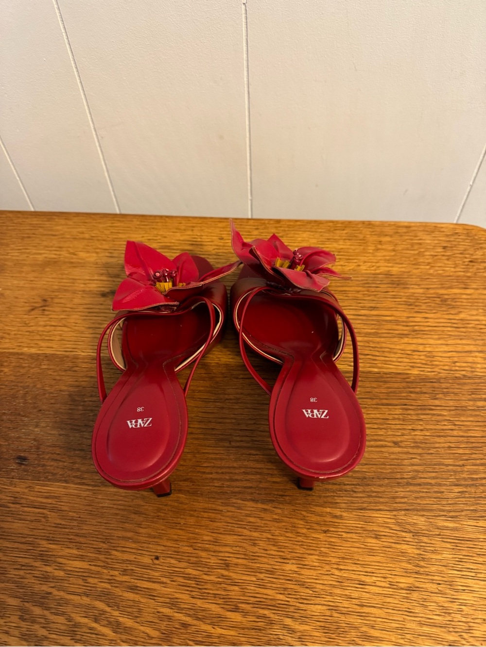 Zara Red Floral Patent Sandal Heels with Statement Floral - Picture 4 of 6